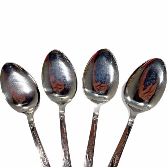 Set 4 Large Spoons Imperial Int'l Stainless Ivy Pattern Japan Cutlers Guild Ltd - Picture 3 of 7